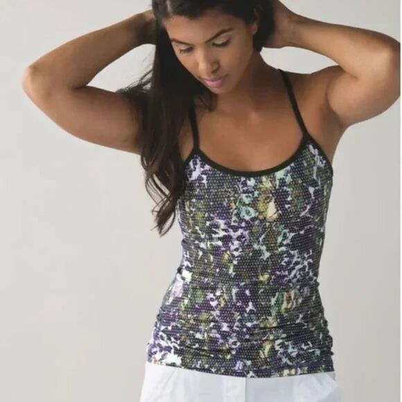 LULULEMON Amala Tank Top‎ Womens Size 6 Green Sleeveless Floral Racerback Shirt - Picture 1 of 8